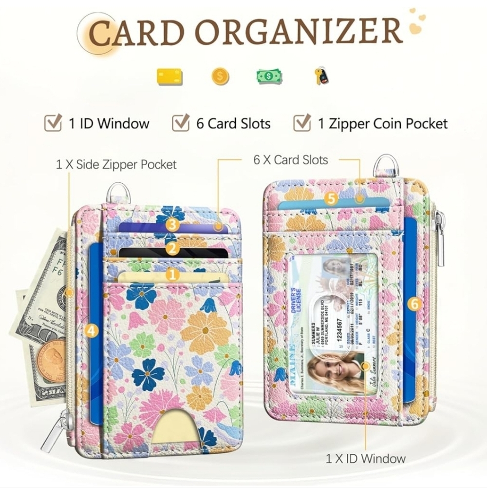 Floral Card Organizer with ID Window